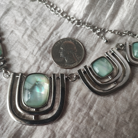 Christopher and Banks Silver Tone Statement Necklace NWT Light Blue Swirls Ocean - Picture 10 of 13